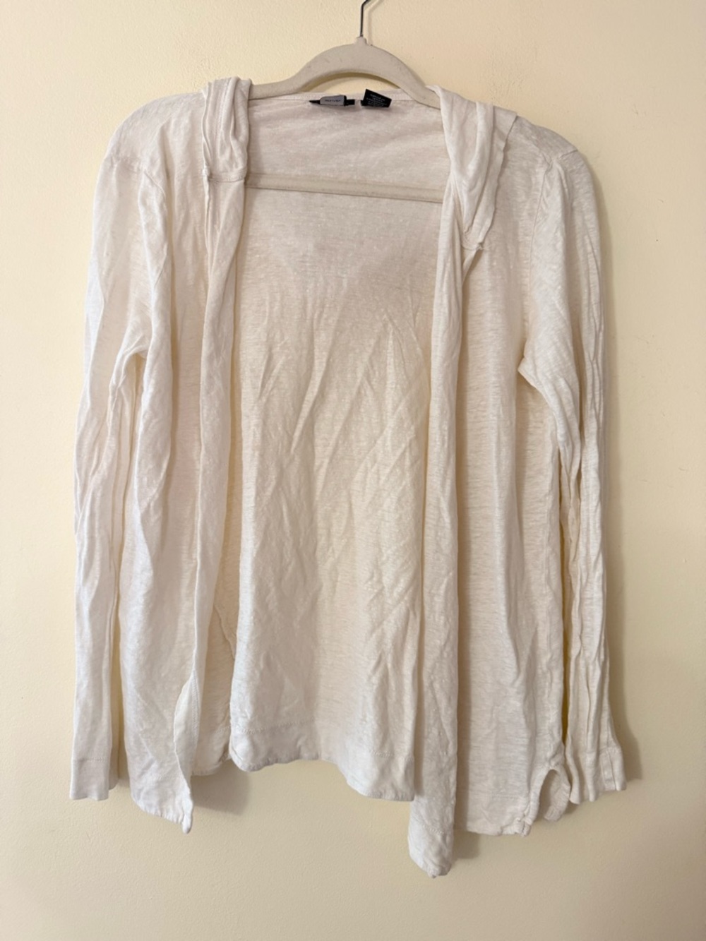 Tahari 100% Linen Open Hooded Cardigan, size L, White